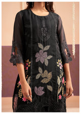 Women's Black Festive Regular Fit Embroidered Three Quarter Sleeves Kurtas Sets