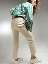 Women's White Mid Rise Straight Fit Jeans