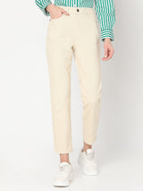 Women's White Mid Rise Straight Fit Jeans
