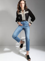 Women's Blue Mid Rise Straight Fit Jeans