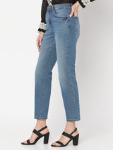 Women's Blue Mid Rise Straight Fit Jeans