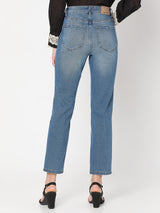 Women's Blue Mid Rise Straight Fit Jeans