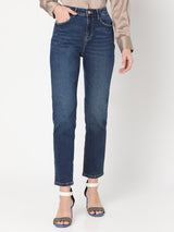 Women's Blue Mid Rise Straight Fit Jeans