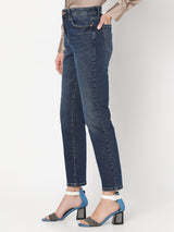 Women's Blue Mid Rise Straight Fit Jeans