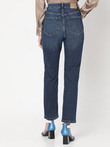 Women's Blue Mid Rise Straight Fit Jeans