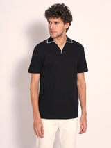 Men's Black Casual Regular Fit Solid Short Sleeve Polo Tshirt
