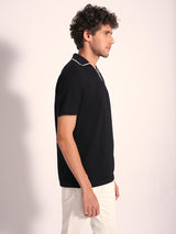 Men's Black Casual Regular Fit Solid Short Sleeve Polo Tshirt
