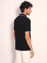 Men's Black Casual Regular Fit Solid Short Sleeve Polo Tshirt