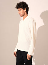 Men's White Casual Regular Fit Solid Long Sleeves Polo Tshirt