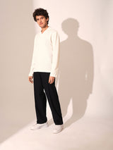 Men's White Casual Regular Fit Solid Long Sleeves Polo Tshirt