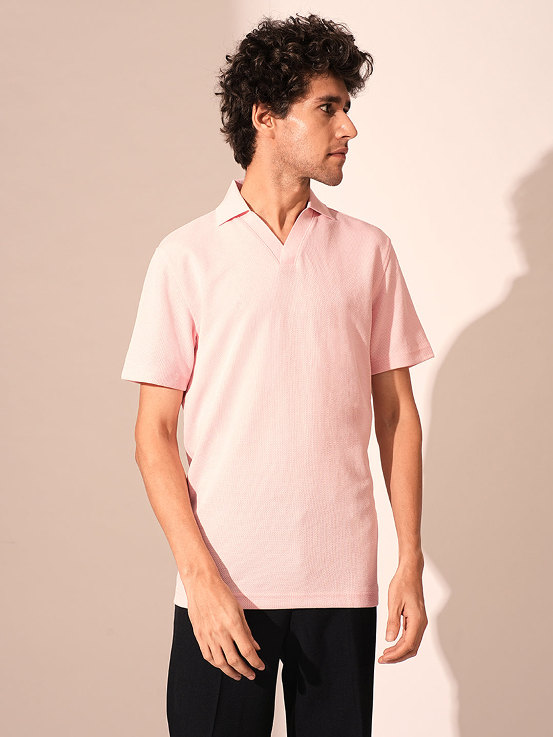 Men's Pink Casual Regular Fit Solid Short sleeves Polo Tshirt