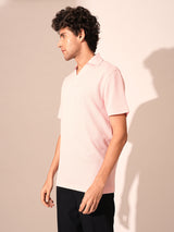 Men's Pink Casual Regular Fit Solid Short sleeves Polo Tshirt