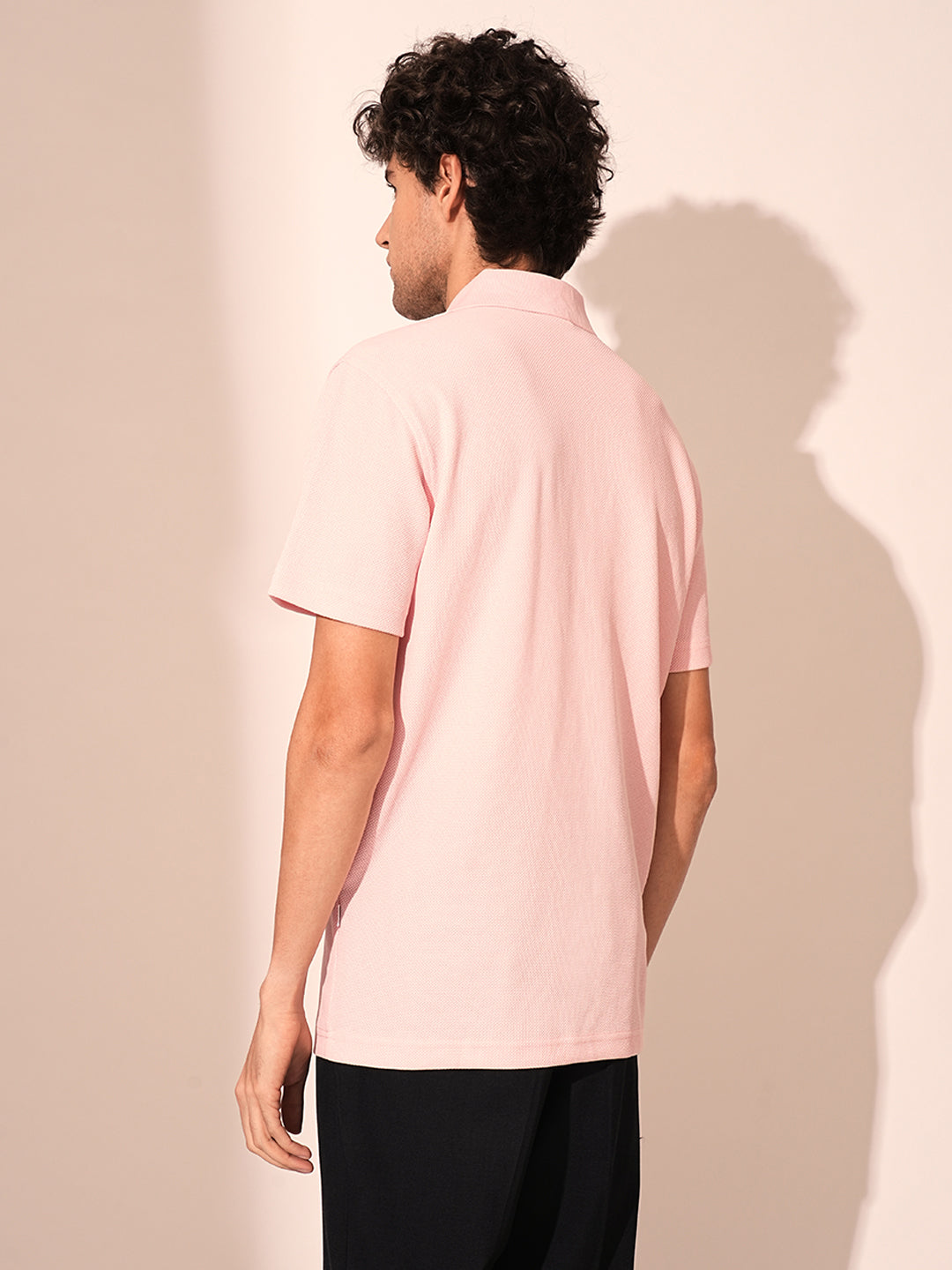 Men's Pink Casual Regular Fit Solid Short sleeves Polo Tshirt