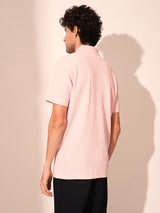 Men's Pink Casual Regular Fit Solid Short sleeves Polo Tshirt