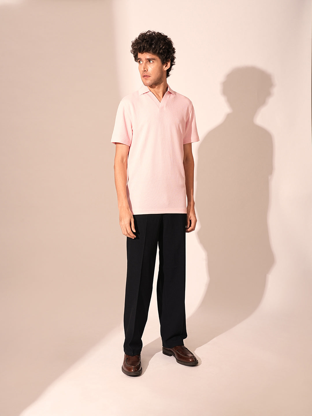 Men's Pink Casual Regular Fit Solid Short sleeves Polo Tshirt
