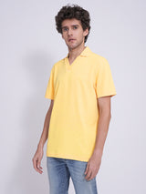 Men's Yellow Casual Regular Fit Solid Short sleeves Polo Tshirt