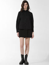 Women's Black Woven Casual Solid Regular Fit Full Sleeves Shirt