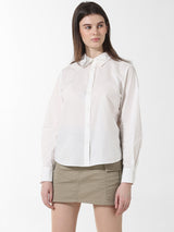 Women's White Woven Casual Solid Regular Fit Full Sleeves Shirt