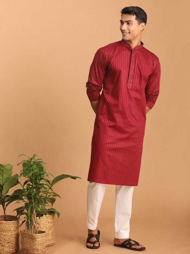 Men's Maroon Traditional Ethnic Full Sleeves Kurta