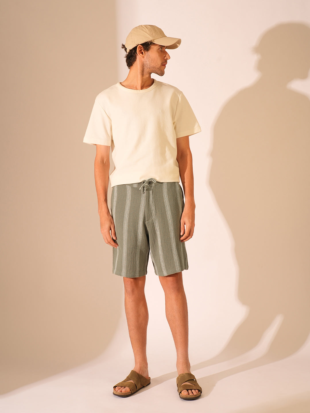 Men's Green Casual Regular Fit Striped Shorts