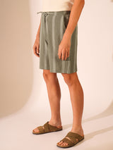 Men's Green Casual Regular Fit Striped Shorts