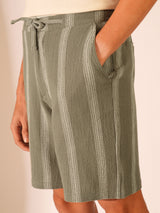 Men's Green Casual Regular Fit Striped Shorts