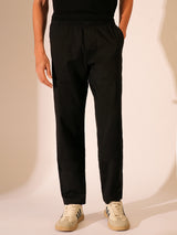 Men's Black Casual Regular Fit Solid Trousers