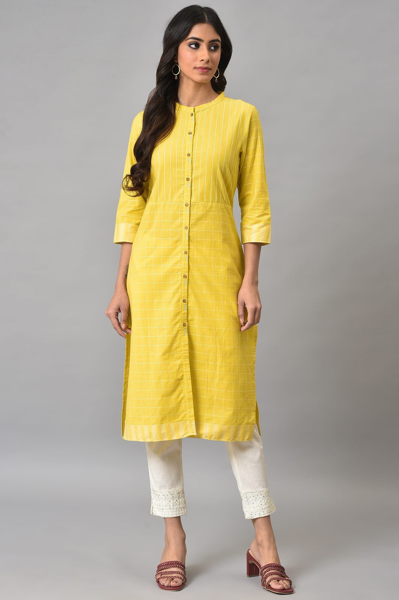 Women's Geometric Stripe Printed Cotton Straight Kurta