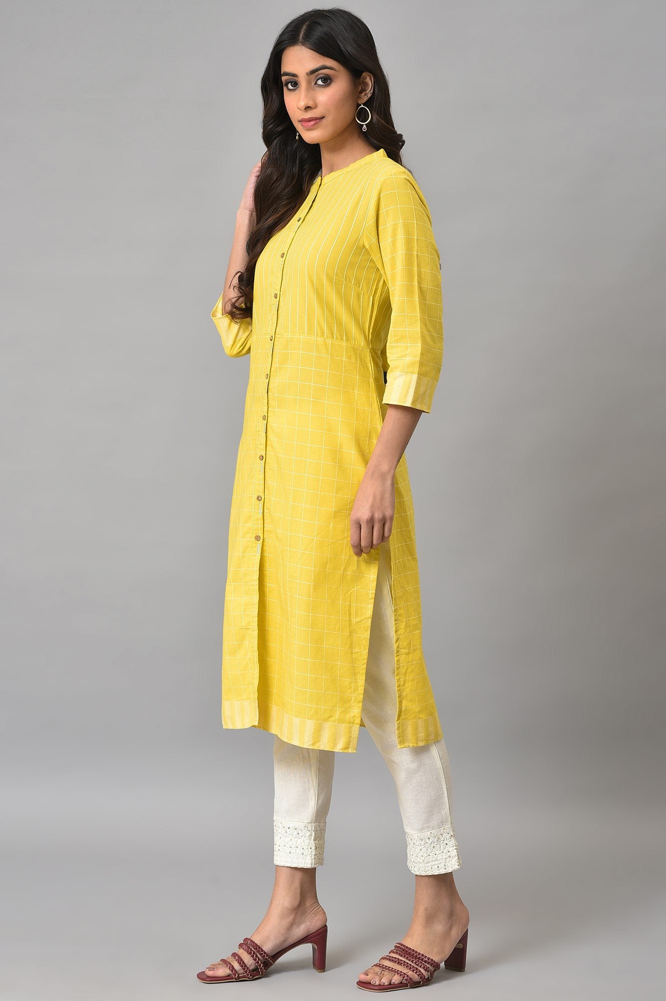 Women's Geometric Stripe Printed Cotton Straight Kurta