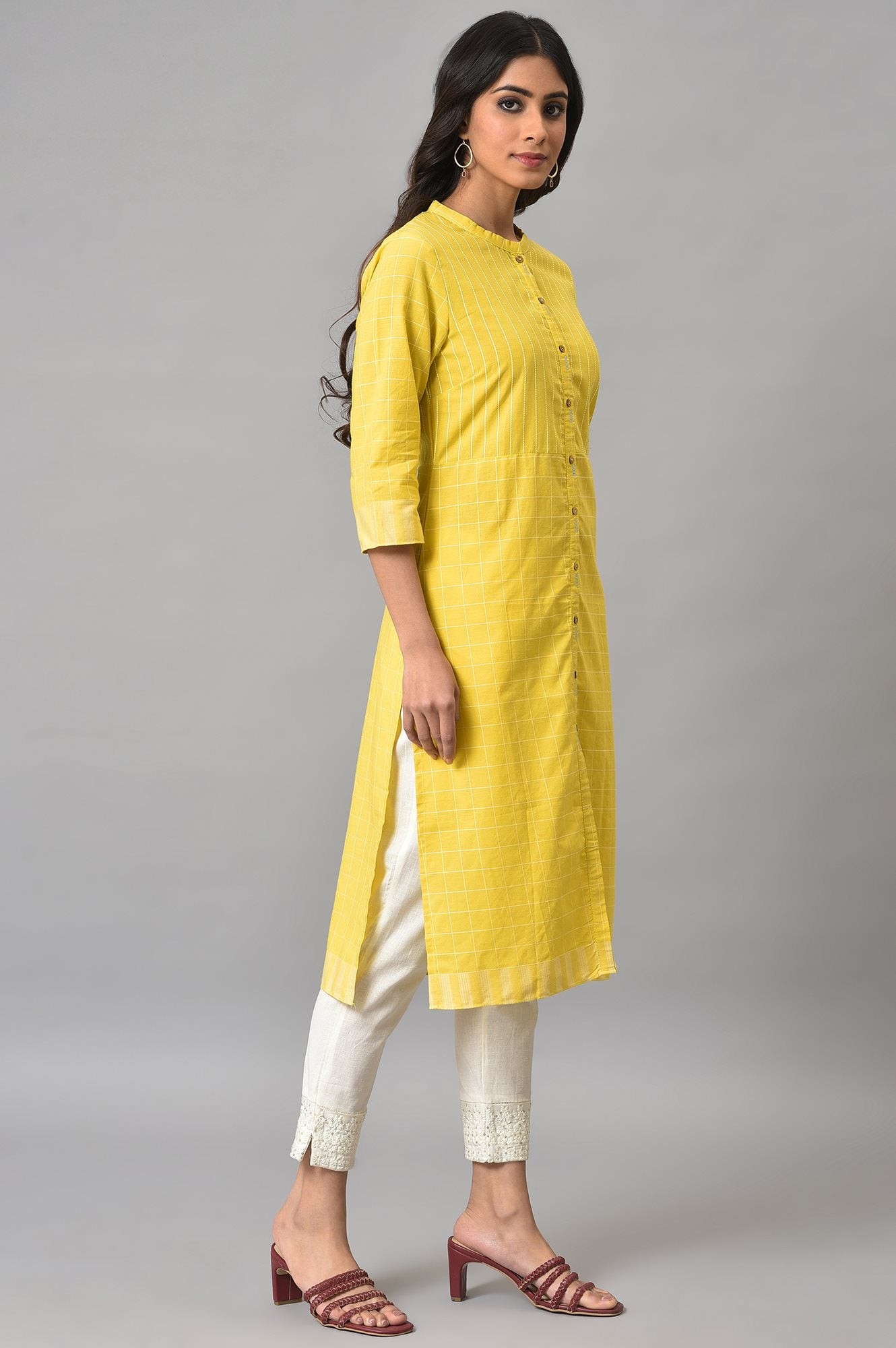 Women's Geometric Stripe Printed Cotton Straight Kurta