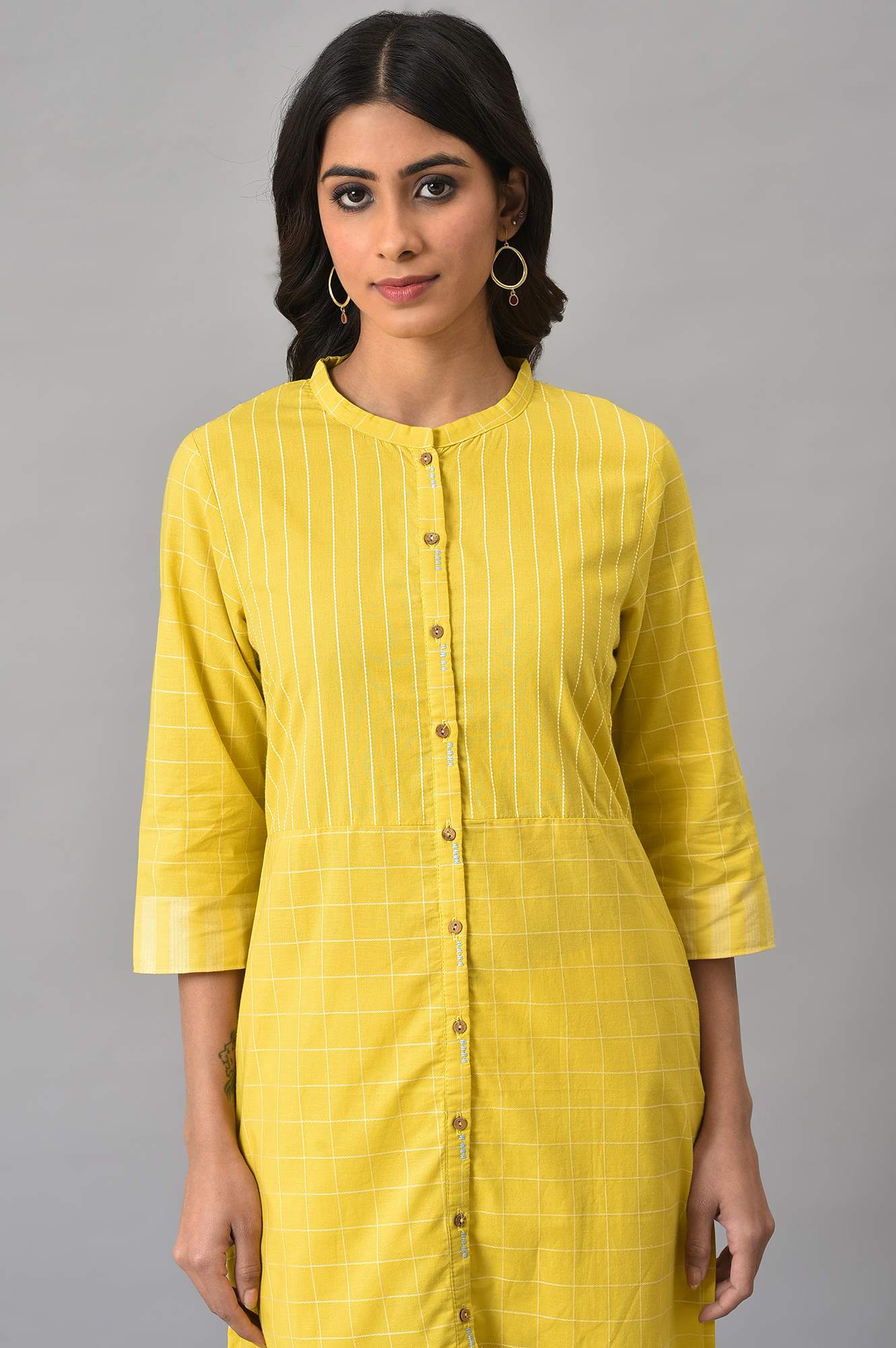 Women's Geometric Stripe Printed Cotton Straight Kurta