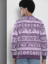 Men's Purple Casual Round Neck Printed Full Sleeves Sweatshirt