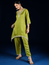 Women's Yellow C-Cut Kurta with Zari Embroidery and Ankle-Length Palazzo