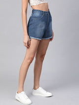 Women's Blue Casual Solid Regular Fit Shorts