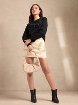 Women's Black Metal Studded Solid Sweatshirt