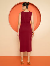 Women's V Neck Knotted A-Line Midi Dress with Printed Blazer