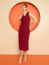 Women's V Neck Knotted A-Line Midi Dress with Printed Blazer