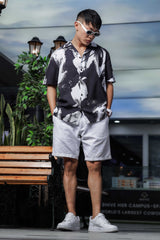 Unisex Black Abstract Print Relaxed Fit Patterned Resort Cuban Collar Shirt