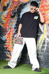 Unisex Black-Coloured Oversized Pure Cotton Drop-Shoulder Tshirt