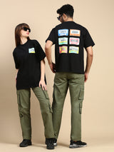 Unisex Black-Coloured Oversized Pure Cotton Drop-Shoulder Tshirt