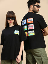 Unisex Black-Coloured Oversized Pure Cotton Drop-Shoulder Tshirt
