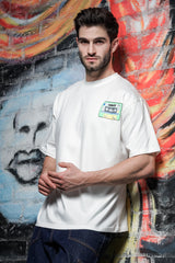 Unisex White-Coloured Oversized Pure Cotton Drop-Shoulder Tshirt