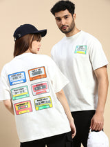 Unisex White-Coloured Oversized Pure Cotton Drop-Shoulder Tshirt