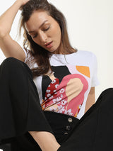 Women's White Graphic Print T-Shirt
