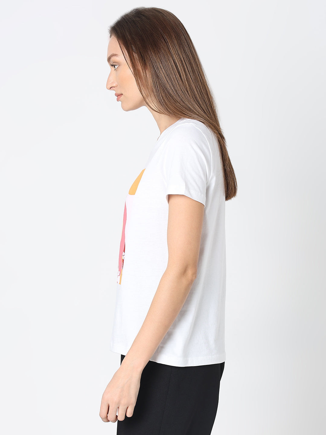 Women's White Graphic Print T-Shirt