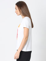 Women's White Graphic Print T-Shirt