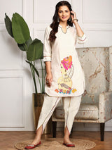 Women's Off White Cotton Kurta Set without Dupatta