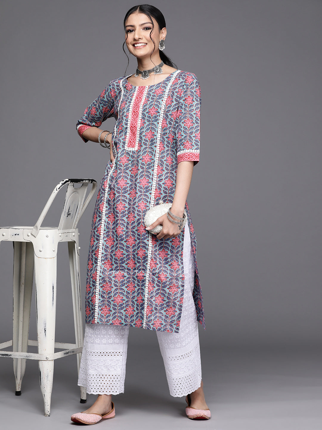 Women's Multicolor Cotton Printed Straight Kurta