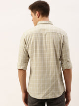 Men's Slim Fit Checkered Full Sleeves Spread Collar Casual Shirt