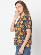Women's Blue Floral T-Shirt